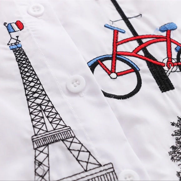 Embroidery Paris Cotton Button Down Top - Picture 4 of 6